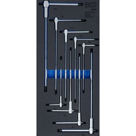 Insert de servante d’atelier 1/3 : Jeu de tournevis avec poignée en T coulissante profil T (pour Torx) T10 - T50 9 pcs. (1/3)