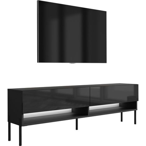 Mobile TV : Nero opaco / Nero lucido, gambe nere dritte, LED bianco, 170 × 32 × 52 cm (1/5)