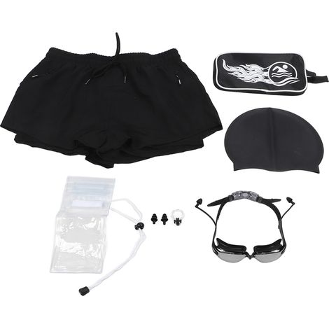 8 Pièces Short de Bain Homme avec Casquette, Lunettes, Sac Étanche pour Téléphone et Bouchons d'Oreilles - Kit Sport Plage Taille XXL (1/5)
