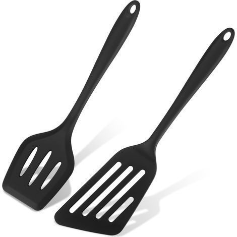 Lot de 2 Spatules en Silicone Haute Température - Sans BPA - Anti-adhésives - Pour Cuisson, Œufs et Crêpes - Noir (1/5)