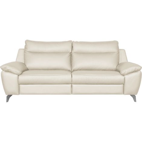 Canapé taille 2 places en 100% tout cuir épais de luxe italien, PERLA, blanc cassé (1/5)