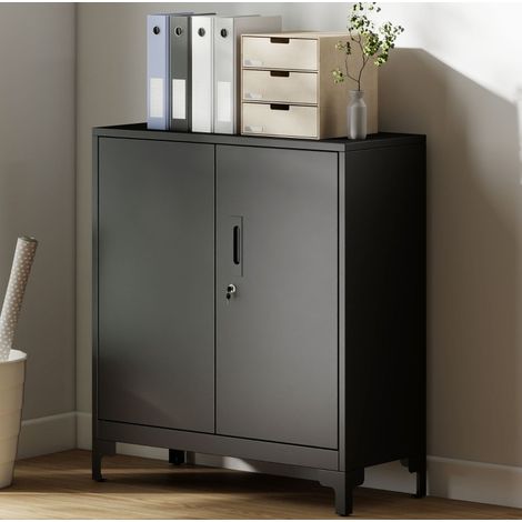 Armario de oficina 80x35x91 cm de metal negro con almacenamiento FloraGrace (1/5)