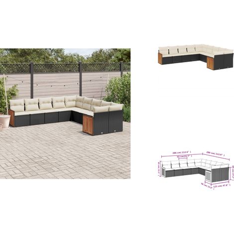 10-tlg. Garten-Sofagarnitur mit Kissen Schwarz Poly Rattan - Gartenmöbel - Outdoor Möbel - Rattan Gartenset - Lounge Set - Esstischgarnitur (1/3)