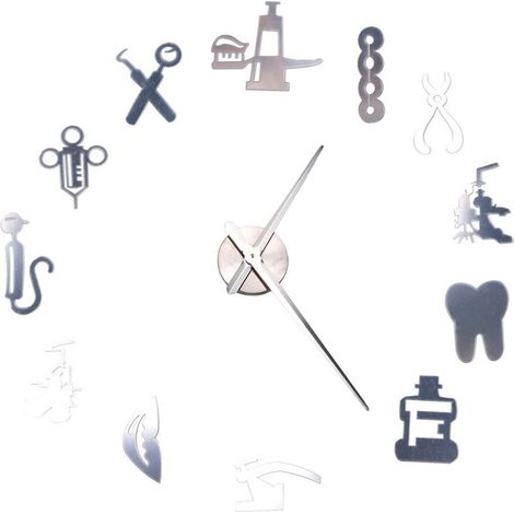 Dentiste Bricolage Horloge Murale GéAnte MéDecin Dentaire Horloge Murale SurdimensionnéE Aiguille Miroir Dentiste Bureau DéCor Dentiste Cadeau (1/2)