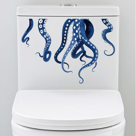 Autocollants WC Animaux Marins, Autocollants Abattant Toilettes Thème Océan Tentacules Pieuvre en PVC Auto-adhésifs Amovibles et Étanches pour Salle de Bain Cuvette Fenêtre Décoration DIY (1/5)