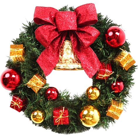 Sonderangebot Weihnachtskranz für die Haustür mit Glöckchen, Tannennadeln, Kugeln und Schleife – mehrfarbiger Weihnachtsschmuck für Tür, Fenster und Kamin (1/5)