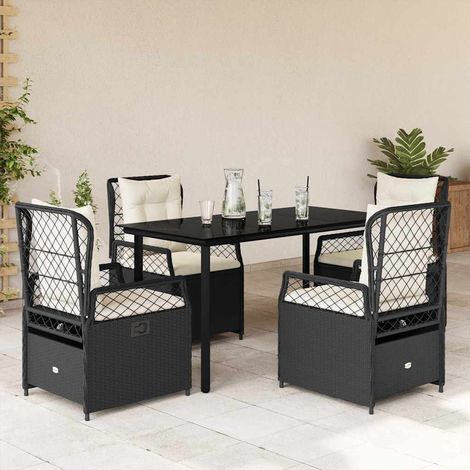 Salon de jardin 5 pièces noir en résine tressée avec table et 4 fauteuils inclinables - PANGIVO (1/5)