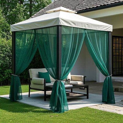Vert, L160 X H300 cm,Rideaux d'extérieur, Lot de4 Rideau Voilage Moustiquaire Exterieur Lumière Filtrer Transparent avec Bricolage Réglable pour Patio, Jardin, Gazebo (1/5)
