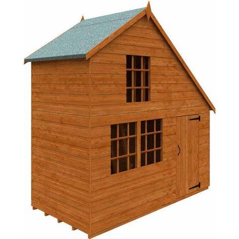 4 x 8 Feet Clubhouse 12mm Shed - Solid Wood/Softwood/Pine - L115 x W235 x H234.7 cm - Burnt Orange