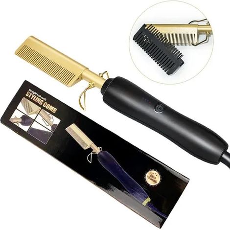 Peigne chauffante électrique 2 en 1 - Lissage rapide, Portable, Voyage, Anti-calcaire, Barbe, polyvalent et pratique (1/5)