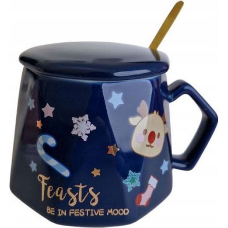 Mug Noël - Céramique 350 ml - Motif Festif Bleu - Usage Intérieur - Lot de 1 (1/4)