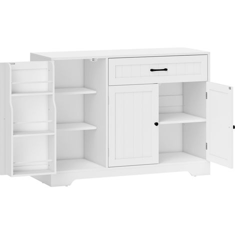 Buffet cuisine blanc, meuble de rangement avec tiroir, 3 portes à fermeture amortie, étagères et supports réglables, armoire de service (1/5)