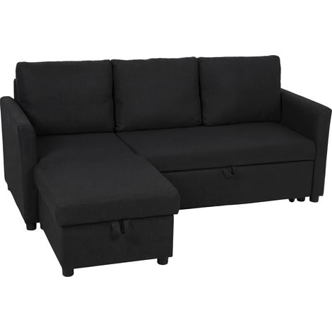 Divano Letto con Chaise Longue 192x148x86 cm con Vano Portaoggetti a Scomparsa Effetto Lino Grigio Antracite (1/5)