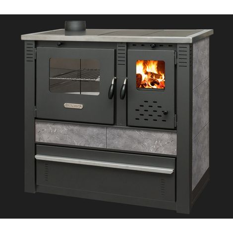 Cuisinière à bois + four PANONIA gris 90 cm - Gauche (1/4)