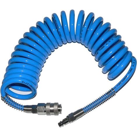 Adler Manguera espiral neumática PA 6,5x10mm - 5m poliuretano con conexiones, herramienta flexible y resistente, alta calidad, diseño ligero, compatibilidad con equipos neumáticos, color transparente.
