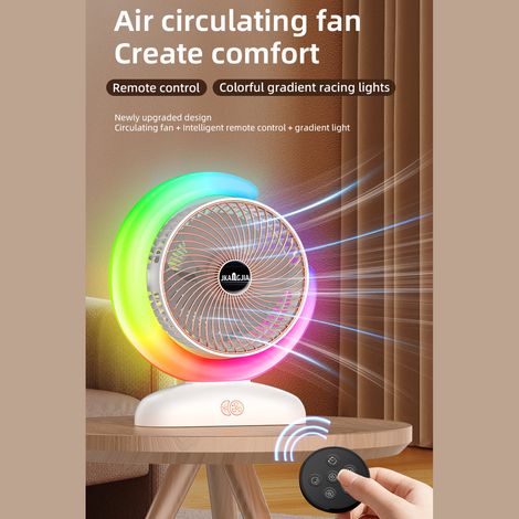 Ortviai Ventilateur de bureau USB rechargeable avec télécommande, 3 vitesses, 5 modes d'éclairage et minuterie 1H/2H, modèle 102