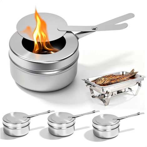 4 Pièces Récipients à Pate Combustible Fondue,Bruleur Fondue avec Couvercle,Brûleur pour Chafing Dish et Buffet,Acier Inoxydable pour Rechaud Alcool,Convient pour Hotpot,Drypot,Poisson Grillé (1/5)