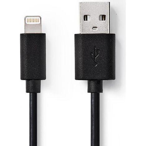 Cable relampago usb 20 apple lightning 8 pines usb a macho 480mbps niquelado 100m redondo pvc negro caja