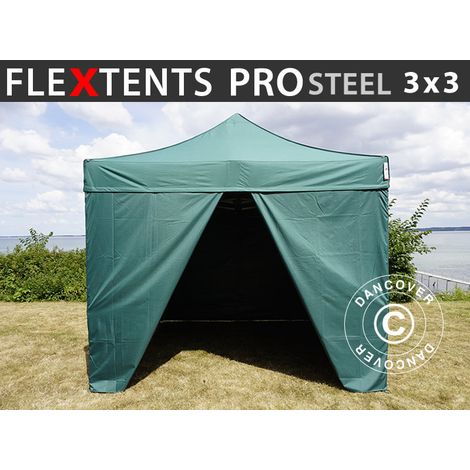 Pop up gazebo FleXtents PRO Steel 3x3 m Green, incl. 4 sidewalls