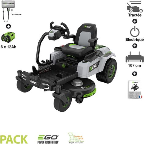 Ego Power+ – Tondeuse autoportée Zturn 107cm – 6 batteries 12Ah – 10.000m² en 1 charge – Moteur brushless 22cv – 3 vitesses jusqu'à 11,3 km/h