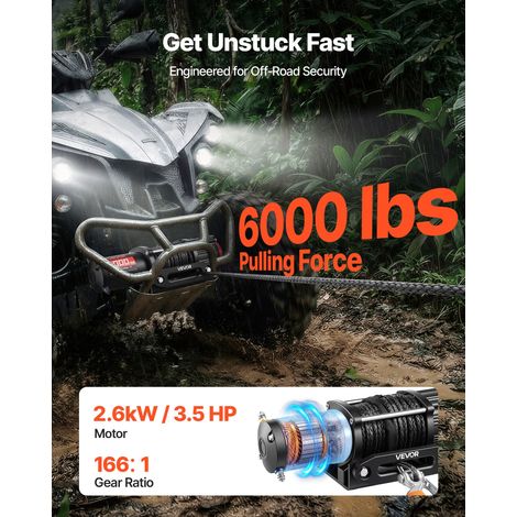 Treuil Électrique 12 V CC 2721 kg Treuil pour Quad SSV Tout-terrain Remorquage, Corde Synthétique 6 mm x 15 m, Télécommande sans Fi… (1/5)
