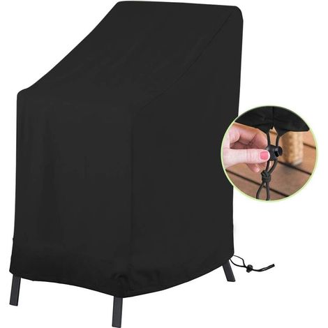 Housse de Chaise de Jardin, Imperméable Housse de Protection pour Chaises de Jardin Housse pour Fauteuil Empilables, Tissu Oxford 210D avec Corde et Boucle (70x70x125/75cm) - Noir (1/5)
