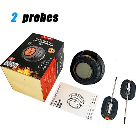 (2 sondes) Thermomètre à viande sans fil avec lectures numériques Bluetooth en temps réel utilisable à l'intérieur comme à l'extérieur. (1/5)