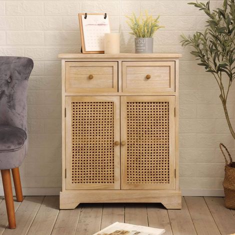 Storage Cupboard Wood Cabinet 2 Storage Drawers Living Room Home Fully Assembled
