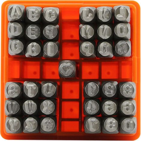Juego de 37 punzones de 3 mm – Letras A-Z y números 0-9 – Apto para metal, plástico, madera y cuero – Material de hierro de alta calidad (1/5)