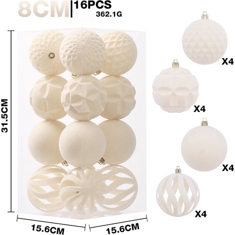 Lot de 16 boules de Noël flockées bordeaux 8 cm, ornements suspendus pour sapin de Noël, style luxe (1/4)