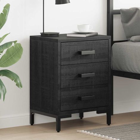 Table de chevet Noir 40x30x55 cm Bois de pin massif (1/5)
