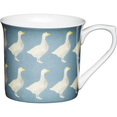Kitchencraft fine geese 'fluted Patterned Bird mugs, 300 ml (Set of 4), Bone China, Blue/Grey, 11,5 x 8,5 x 8 cm