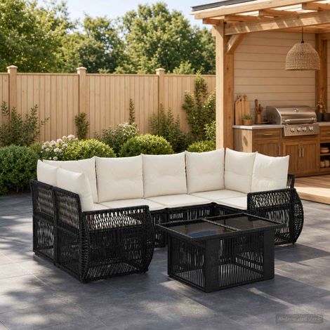 vidaXL Set Divano da Giardino 7 pz Nero e Bianco Crema polyrattan (1/5)