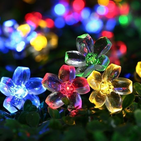 Outdoor solar string lights - 7m, 50 LEDs, with flowers, for garden, patio, tent, wedding (coloured) (1/5)
