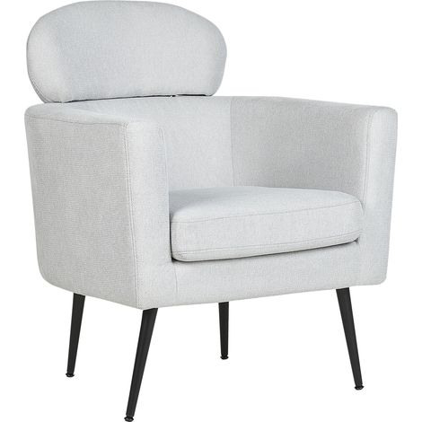 Sillón salón asiento con reposacabezas diseño glamour tapicería de tela patas negras gris claro Soby