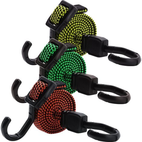 Lot de 3 tendeurs élastiques en caoutchouc avec crochets, réglables, extensibles (150 cm), résistants à la déchirure et robustes, pour attacher voitures, vélos et activités de plein air. (1/5)