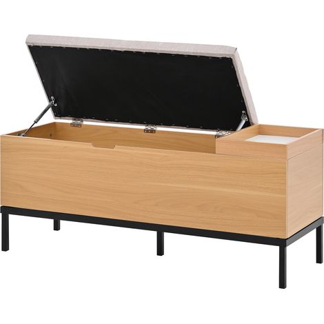 Banc à chaussures, banc de rangement, coffre-siège, boîte de rangement pliable et repose-pieds, couleur: naturel, dimensions (L×H×P): 115 × 49.5 × 40 cm. (1/5)