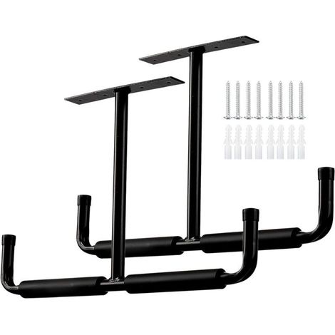 Crochets de rangement pour garage, fixation au plafond, crochets utilitaires robustes, support d'échelle, pour suspendre tuyaux, bois et autres objets encombrants (lot de 2, noir) (1/4)