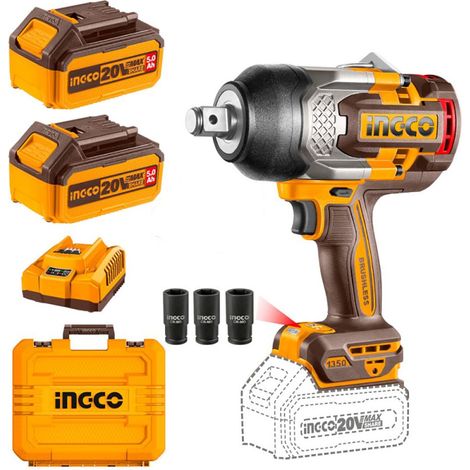INGCO CIWLI20135E Avvitatore ad impulsi 1350Nm 3/4" Doppia Batteria 20V 5AH