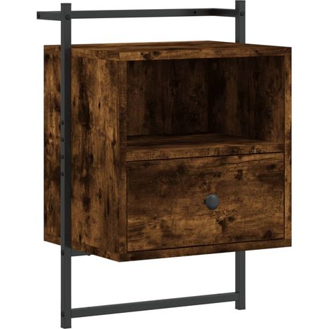Comodino sospeso con cassetto e vano a giorno 40 x 30 x 61 cm multistrato marrone e metallo DEC034256