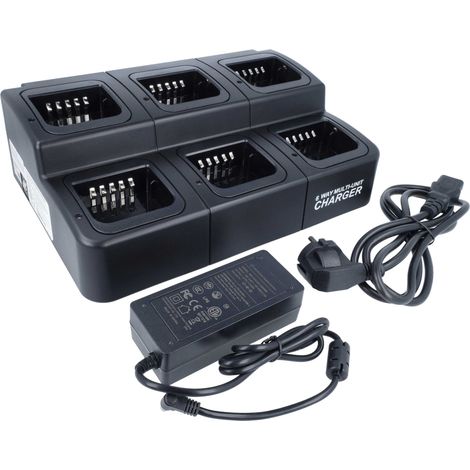 vhbw Chargeur 6 compartiments compatible avec Kenwood KNB-57Li  KNB-68LC batteries de radio - Socle + Alimentation, 12 V, 6 A (1/5)