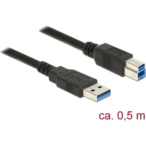 Delock Cable USB 3.0 Tipo-A macho  USB 3.0 Tipo-B macho de 0,5 m negro
