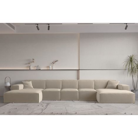 Wohnlandschaft U-Form CELES PREMIUM XL in Stoff Opera Velvet Beige (1/2)