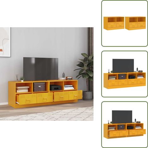 The Living Store TV-Schränke 2 Stk. Senfgelb 67x39x44 cm Stahl - TV-Schrank - Fernsehtisch - Regal - Senfgelb Möbel - Stahlschrank (1/5)