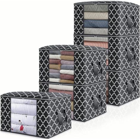 Sac de Rangement Vêtements Pliable,Sac de Rangement pour Couette en épais Non-tissé Boite de Rangement avec Poignée Renforcée,Rangement sous Lit pour Édredons Couvertures (Lot de 6,Noir) (1/5)