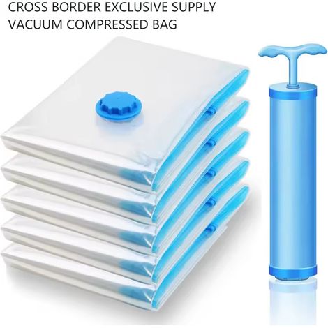 Bolsas de almacenamiento al vacío, bolsas de compresión, bolsas de compresión reutilizables de 40 x 60 cm, bolsas de viaje al vacío, bolsas de vacío para ropa, bomba de vacío, 4 piezas (1/4)
