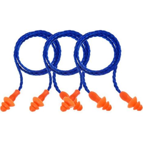 20Paires Bouchons d'oreilles en Cordon Bouchons d'oreilles en Silicone Réutilisables avec Corde Bouchon d'oreille Anti-Bruit,Bleu (1/5)