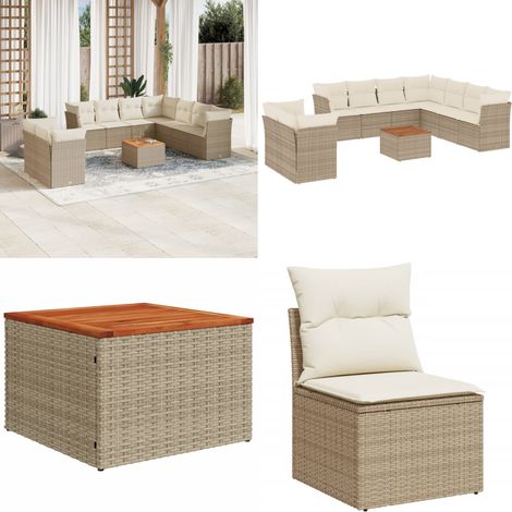 Salon de jardin 11 pcs avec coussins beige résine tressée - Ensemble Salon De Jardin - Mobilier De Jardin - Canapé Extérieur - Chaise Extérieure - Table Basse Jardin - Home & Living (1/5)