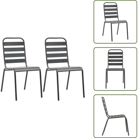 Chaises empilables de d'extérieur lot de 2 Acier Gris - Chaise De Jardin - Chaise Empilable - Mobilier De Jardin - Style Industriel - Chaise En Métal (1/5)