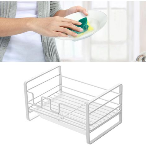 Kompakte, mattweiße Seifenschale aus Eisen, rostbeständig, für Küche/Bad – Organizer mit Abtropfschale – 18,5 x 12 x 10 cm (1/5)